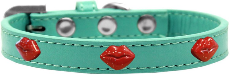 Red Glitter Lips Widget Dog Collar Aqua Size 14